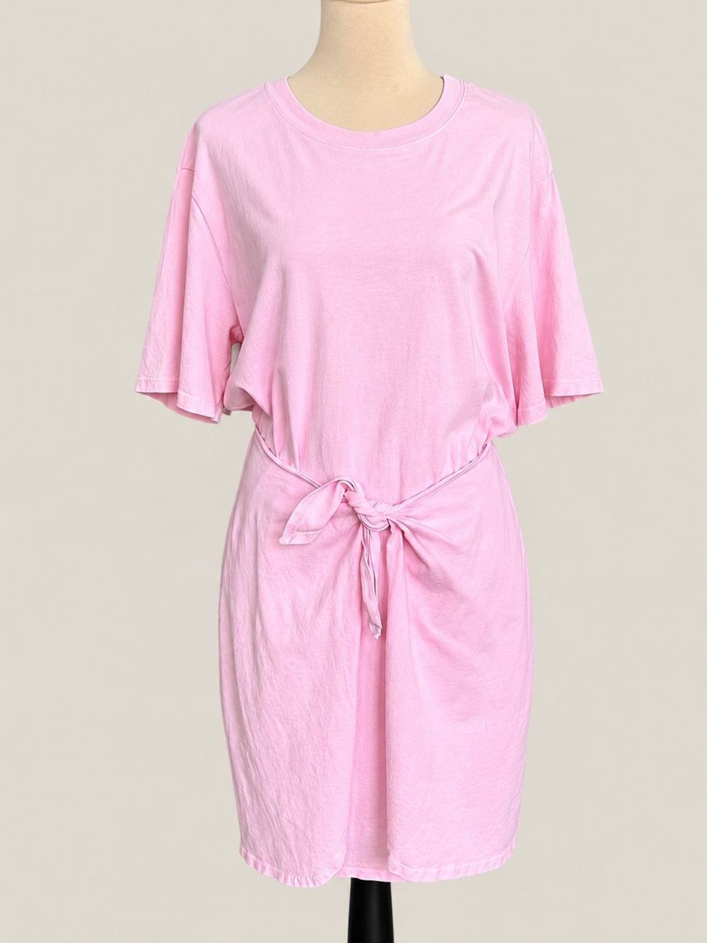 Xirena Pink Cotton T-Shirt Dress Tie Waist Size M